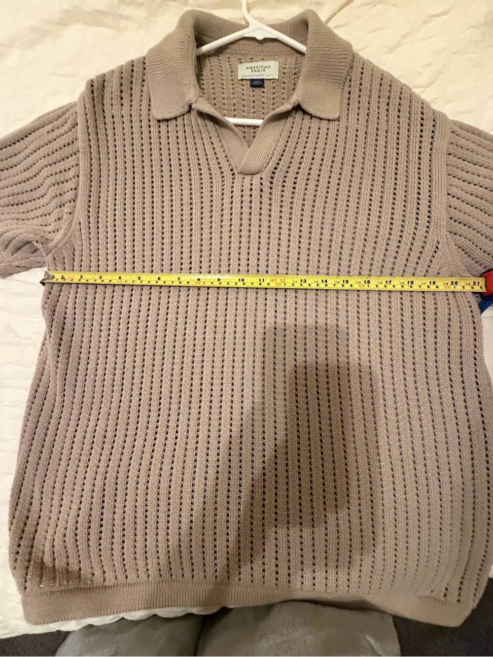 American Eagle Open Knit Short Sleeve Sweater - Light Taupe - Picture 4 of 5